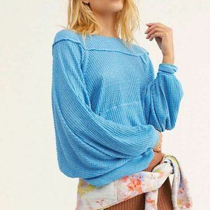 Free People Westend thermal waffle knit sweater Blue Skies XS fits S & M